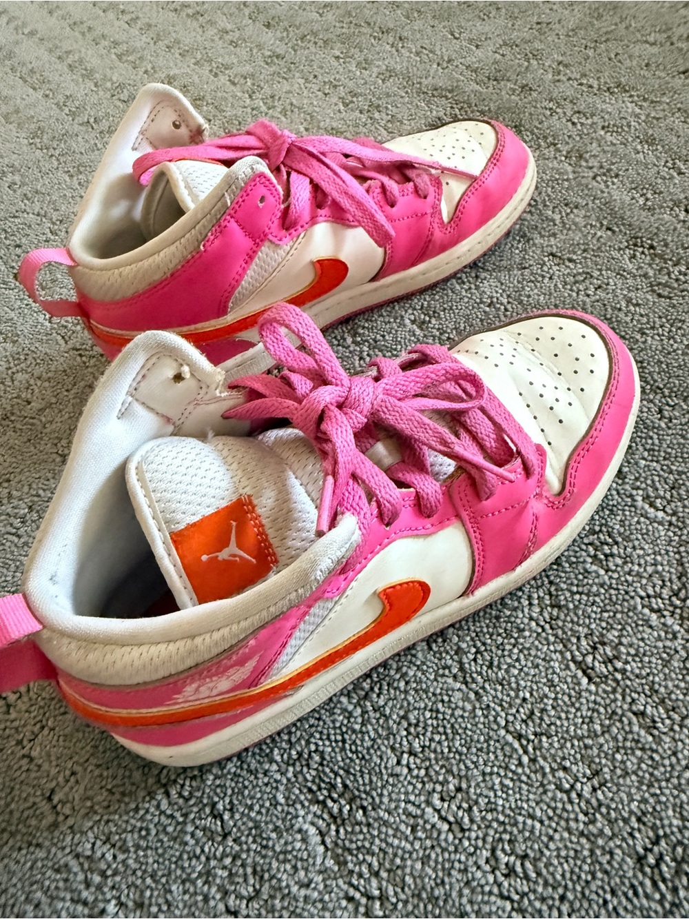 Nike Air Jordan Pink, White & Orange Mid-Top Sneakers size 3 - Picture 4 of 5